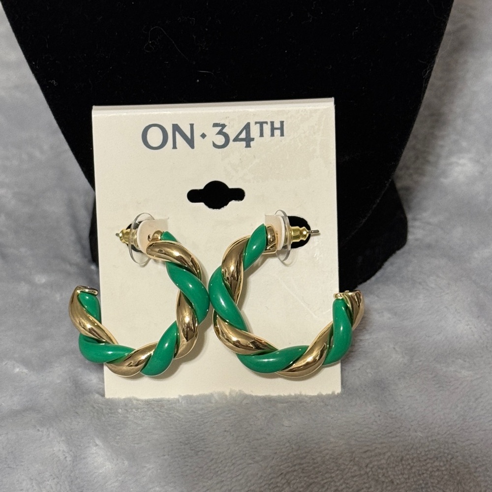 On 34th Gold & Green Twisted Hoop Earrings - Women Jewelry